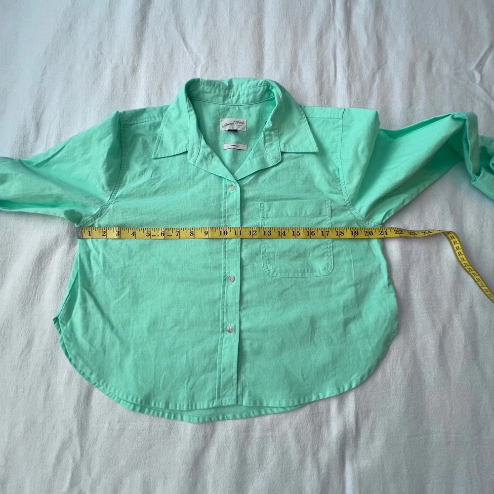 Universal Thread Lime Green Linen Blend Cropped‎ Button Down Shirt Womens Medium - Picture 6 of 8